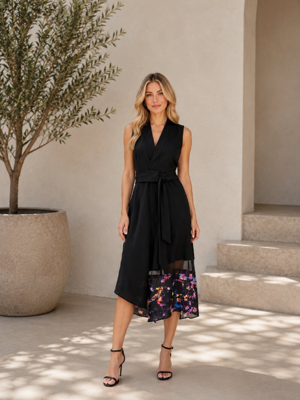 BCBG Max Azria Black Floral Layered Dress – Elegant & Unique